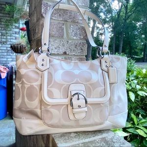 NWT Coach Abby Signature Twill Khaki/Parchment Carryall Tote